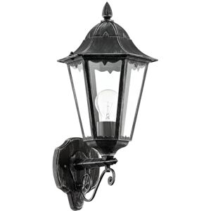 Eglo Venkovní nástěnná lampa Navedo, 1 plamenné venkovní svítidlo, nástěnné svítidlo z hliníkové litiny v černé barvě se stříbrnou patinou a průhledným sklem E27, IP44 Eglo Venkovní nástěnná lampa Navedo, 1 plamenné venkovní svítidlo, nástěnné svítidlo z hliníkové litiny v černé barvě se stříbrnou patinou a průhledným sklem E27, IP44