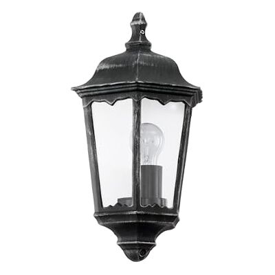 Eglo Venkovní nástěnná lampa Navedo, 1 plamenné venkovní svítidlo, nástěnné svítidlo z litého hliníku a skla, barva: černá, stříbrná patina, objímka: E27, IP44 Eglo Venkovní nástěnná lampa Navedo, 1 plamenné venkovní svítidlo, nástěnné svítidlo z litého hliníku a skla, barva: černá, stříbrná patina, objímka: E27, IP44
