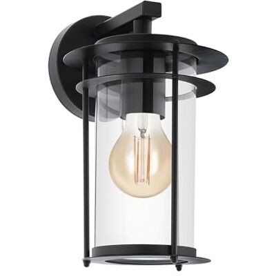 Eglo Venkovní nástěnná lampa Valdeo, 1 plamenné venkovní svítidlo, nástěnné svítidlo z pozinkované oceli v černé barvě, sklo v průhledné, objímka E27, IP44 Eglo Venkovní nástěnná lampa Valdeo, 1 plamenné venkovní svítidlo, nástěnné svítidlo z pozinkované oceli v černé barvě, sklo v průhledné, objímka E27, IP44