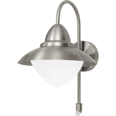 Eglo Venkovní nástěnná lampa Sidney, 1 plamenné venkovní svítidlo, nástěnné svítidlo se senzorem z ušlechtilé oceli, sklo: bílá, opálově matná, stříbrná, objímka E27, vč. detektoru pohybu, IP44 Eglo Venkovní nástěnná lampa Sidney, 1 plamenné venkovní svítidlo, nástěnné svítidlo se senzorem z ušlechtilé oceli, sklo: bílá, opálově matná, stříbrná, objímka E27, vč. detektoru pohybu, IP44