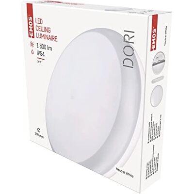 EMOS LED nástěnné a stropní svítidlo DORI bílé, IP54 montážní světlo ve tvaru kruhu, 18 W náhrada za 100 W, jas 1800 lm, neutrální bílá 4000 K, 25 000 ks Životnost, CRI min. 80, úhel vyzařování 115° EMOS LED nástěnné a stropní svítidlo DORI bílé, IP54 montážní světlo ve tvaru kruhu, 18 W náhrada za 100 W, jas 1800 lm, neutrální bílá 4000 K, 25 000 ks Životnost, CRI min. 80, úhel vyzařování 115°