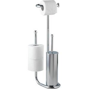 Wenko Stojící WC souprava Universalo Chrom, s integrovaným držákem toaletního papíru a držákem na WC štětku, z chromované oceli, 20 x 62,5 x 23 cm Wenko Stojící WC souprava Universalo Chrom, s integrovaným držákem toaletního papíru a držákem na WC štětku, z chromované oceli, 20 x 62,5 x 23 cm