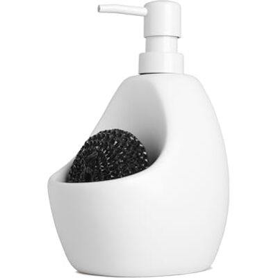 Umbra Joey dávkovač tekutého mýdla 590 ml z matné keramiky s držákem houbičky – ideální do kuchyně & koupelny, bílý Umbra Joey dávkovač tekutého mýdla 590 ml z matné keramiky s držákem houbičky – ideální do kuchyně & koupelny, bílý