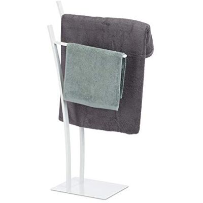 Relaxdays Stojan na ručníky se 2 tyčemi, volně stojící držák na ručníky hranatý, držák ručníků V x Š x H 88 x 43 x 24 cm, bílý Relaxdays Stojan na ručníky se 2 tyčemi, volně stojící držák na ručníky hranatý, držák ručníků V x Š x H 88 x 43 x 24 cm, bílý