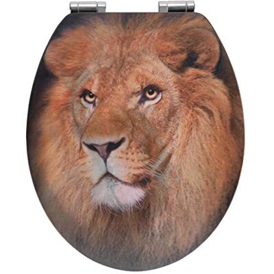 Wenko WC sedátko Lion, WC sedátko s automatickým sklápěním a 3D motivem, WC víko pro jemné zavírání víka s nerezovým hygienickým upevněním, z MDF, 38 x 45 cm, certifikováno FSC®, vícebarevné Wenko WC sedátko Lion, WC sedátko s automatickým sklápěním a 3D motivem, WC víko pro jemné zavírání víka s nerezovým hygienickým upevněním, z MDF, 38 x 45 cm, certifikováno FSC®, vícebarevné