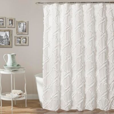 Lush Decor , Sprchový závěs s volány, strukturovaný styl Shabby-Chic, 183 x 183 cm, bílý Lush Decor , Sprchový závěs s volány, strukturovaný styl Shabby-Chic, 183 x 183 cm, bílý