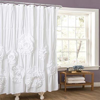 Lush Decor Serena sprchový závěs s volánkem, 183 x 183 cm, bílý květinový design luxus vintage glamour, venkovský a koupelnový dekor Lush Decor Serena sprchový závěs s volánkem, 183 x 183 cm, bílý květinový design luxus vintage glamour, venkovský a koupelnový dekor