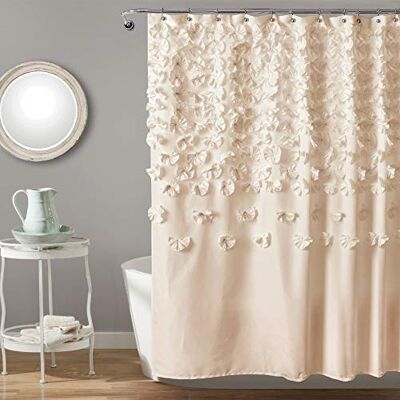 Lush Decor Lucia sprchový závěs – látka, volánka, květinová, strukturovaná, vintage chic, design statku, 183 x 183 cm, barva slonoviny Lush Decor Lucia sprchový závěs – látka, volánka, květinová, strukturovaná, vintage chic, design statku, 183 x 183 cm, barva slonoviny