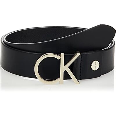 Calvin Dámský pásek Ck Logo Belt kožený pásek, Black Leather With Light Gold Buckle Calvin Dámský pásek Ck Logo Belt kožený pásek, Black Leather With Light Gold Buckle