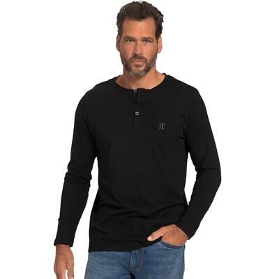 JP 1880 Pánské velké velikosti Menswear L-8XL Henley, Basic, tričko, dlouhý rukáv, knoflíková lišta 702555, černá JP 1880 Pánské velké velikosti Menswear L-8XL Henley, Basic, tričko, dlouhý rukáv, knoflíková lišta 702555, černá