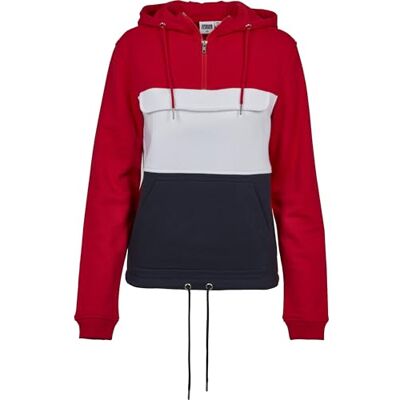 Urban Classics Dámská dámská mikina Color Block Pull Over Hoody, Firered/Navy/White Urban Classics Dámská dámská mikina Color Block Pull Over Hoody, Firered/Navy/White