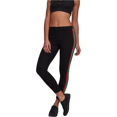 Urban Classics Dámské legíny 3-Tone Tape, Black/Firered/Green Urban Classics Dámské legíny 3-Tone Tape, Black/Firered/Green