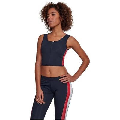 Urban Classics Dámy Ladies Side Stripe Cropped Zip Top, Námořnická modrá / Fire Red/White, L Urban Classics Dámy Ladies Side Stripe Cropped Zip Top, Námořnická modrá / Fire Red/White, L