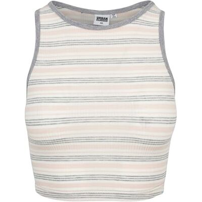 Urban Classics Dámský Ladies Rib Stripe Cropped Top, Růžová/bílá/šedá, M Urban Classics Dámský Ladies Rib Stripe Cropped Top, Růžová/bílá/šedá, M