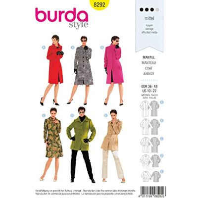 burdastyle Střih Burda 8292 dámský kabát vel. 36-48 burdastyle Střih Burda 8292 dámský kabát vel. 36-48