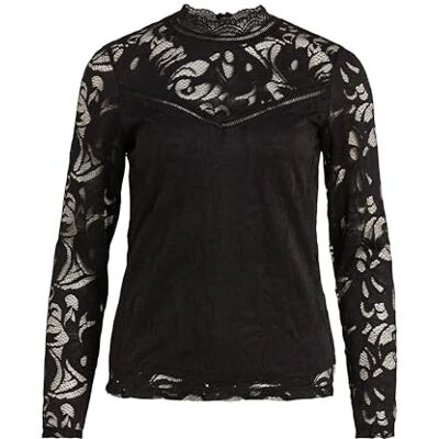 VILA Ženský horní díl s dlouhými rukávy VISTASIA krajka, černá (Black Black), XL VILA Ženský horní díl s dlouhými rukávy VISTASIA krajka, černá (Black Black), XL
