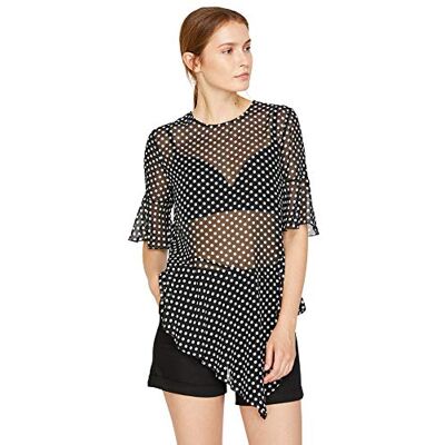 Koton Dámský průhledný materiál s puntíkovaným tričkem Regular Fit 38 černá (černá 01v) Koton Dámský průhledný materiál s puntíkovaným tričkem Regular Fit 38 černá (černá 01v)