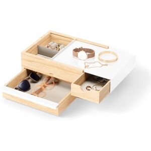 Umbra Stowit Design Jewelery Box moderní šperkovnice s tajnými přihrádkami na prsteny, náramky, hodinky, náhrdelníky, náušnice a doplňky, dřevo / kov, bílá / příroda t Umbra Stowit Design Jewelery Box moderní šperkovnice s tajnými přihrádkami na prsteny, náramky, hodinky, náhrdelníky, náušnice a doplňky, dřevo / kov, bílá / příroda t