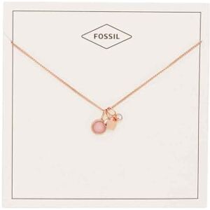 Fossil Dámský růžový zlatý odstín ušlechtilá ocel s karabinovým uzávěrem Round pendant Necklace, Nerezová ocel, Křemen Fossil Dámský růžový zlatý odstín ušlechtilá ocel s karabinovým uzávěrem Round pendant Necklace, Nerezová ocel, Křemen