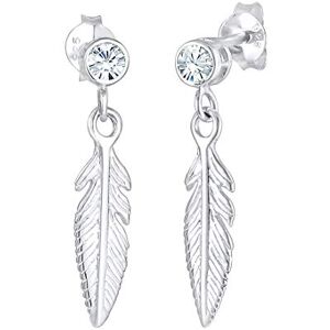 Elli Dámské náušnice Peří Boho s krystaly, Jedna velikost, Mincovní stříbro, Křišťál Elli Dámské náušnice Peří Boho s krystaly, Jedna velikost, Mincovní stříbro, Křišťál