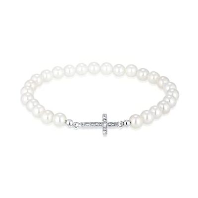 Elli Dámský křížek elegantní náramek s perlami z mušlí a krystaly Elli Dámský křížek elegantní náramek s perlami z mušlí a krystaly