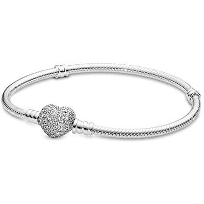 Pandora Náramek s ikonami, stříbrný, s uzávěrem ve tvaru srdce a kubickými zirkony, 18 cm, Kovový, Kubická zirkonie Pandora Náramek s ikonami, stříbrný, s uzávěrem ve tvaru srdce a kubickými zirkony, 18 cm, Kovový, Kubická zirkonie