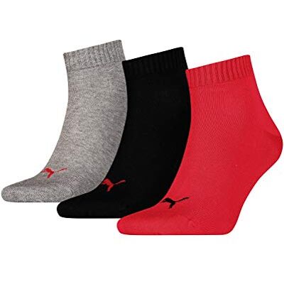 PUMA Unisexová ponožka 3P Quarter Sock, vícebarevná (černá / červená), 39-42 PUMA Unisexová ponožka 3P Quarter Sock, vícebarevná (černá / červená), 39-42