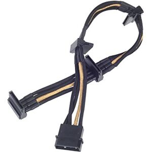 Silverstone SST-PP07-BTSBG prodlužovací kabel síťového zdroje 30 cm Molex na 4x SATA, černý/zlatý Silverstone SST-PP07-BTSBG prodlužovací kabel síťového zdroje 30 cm Molex na 4x SATA, černý/zlatý