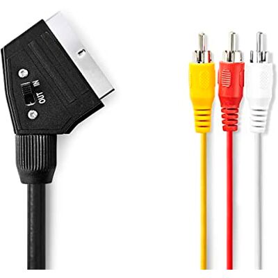 NEDIS SCART kabel konektor SCART 3x konektor Cinch poniklovaný spínací 480p kulatý PVC černý plastový sáček 1,00 m 1 00 m NEDIS SCART kabel konektor SCART 3x konektor Cinch poniklovaný spínací 480p kulatý PVC černý plastový sáček 1,00 m 1 00 m