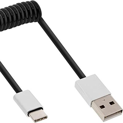 InLine USB 2. 0 spirálový kabel, typ C konektor na A konektor, černý/hliník, flexibilní, 2 m InLine USB 2. 0 spirálový kabel, typ C konektor na A konektor, černý/hliník, flexibilní, 2 m