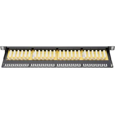 Digitus Patch panel RJ-45 X 24 černý RAL 9005 0. 5U 48,3 cm 19" CAT 6 třída 1 Gbit/s – LSA Patch-Feld – montáž do racku v síťové skříni – černá Digitus Patch panel RJ-45 X 24 černý RAL 9005 0. 5U 48,3 cm 19" CAT 6 třída 1 Gbit/s – LSA Patch-Feld – montáž do racku v síťové skříni – černá