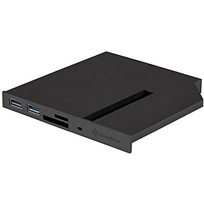 Silverstone SST-FPS01 12.7mm Tray Loading Slim ODD Adapter mit 2x USB 3.0, Card Reader und M.2 SATA SSD Slot, schwarz Silverstone SST-FPS01 12.7mm Tray Loading Slim ODD Adapter mit 2x USB 3.0, Card Reader und M.2 SATA SSD Slot, schwarz