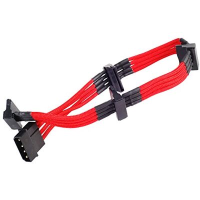 Silverstone SST-PP07-BTSR prodlužovací kabel síťového zdroje 30 cm Molex na 4x SATA, červený Silverstone SST-PP07-BTSR prodlužovací kabel síťového zdroje 30 cm Molex na 4x SATA, červený
