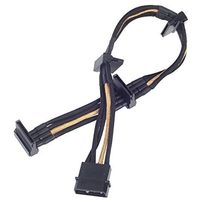 Silverstone SST-PP07-BTSBG prodlužovací kabel síťového zdroje 30 cm Molex na 4x SATA, černý/zlatý Silverstone SST-PP07-BTSBG prodlužovací kabel síťového zdroje 30 cm Molex na 4x SATA, černý/zlatý