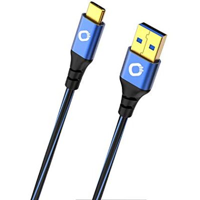 OEHLBACH USB Plus C3 USB kabel pro smartphony typ A 3.0 na typ C 3.1 plášť z PVC OFC, modrá/černá 3 m OEHLBACH USB Plus C3 USB kabel pro smartphony typ A 3.0 na typ C 3.1 plášť z PVC OFC, modrá/černá 3 m