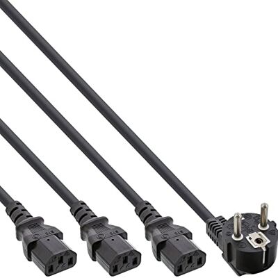 InLine 16653H síťový kabel Y, 1x zástrčka s ochranným kontaktem k 3x zástrčce pro studená zařízení, verze 3 (2 m+1/3/2 m) InLine 16653H síťový kabel Y, 1x zástrčka s ochranným kontaktem k 3x zástrčce pro studená zařízení, verze 3 (2 m+1/3/2 m)