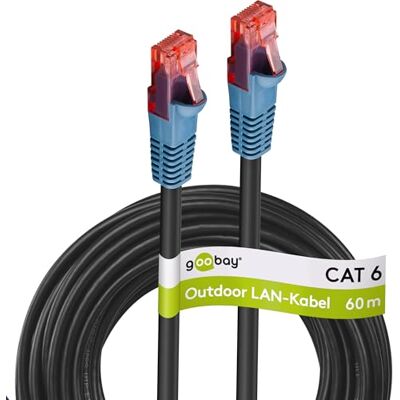 Goobay 94396 Outdoor patch kabel CAT 6 kabel / 2násobný PE plášť vodotěsný / RJ45 konektor Ethernet kabel / venkovní síťový kabel 60 m / černý / LAN kabel 60 m Goobay 94396 Outdoor patch kabel CAT 6 kabel / 2násobný PE plášť vodotěsný / RJ45 konektor Ethernet kabel / venkovní síťový kabel 60 m / černý / LAN kabel 60 m