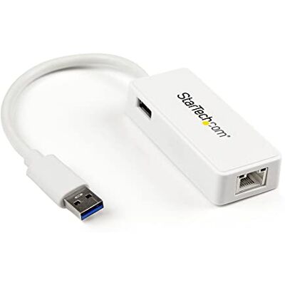 StarTech .com USB 3.0 SuperSpeed auf Gigabit Ethernet Lan Adapter mit USB Port, 10/100/1000 RJ45 NIC Netzwerkadapter, St/Bu, Weiß StarTech .com USB 3.0 SuperSpeed auf Gigabit Ethernet Lan Adapter mit USB Port, 10/100/1000 RJ45 NIC Netzwerkadapter, St/Bu, Weiß