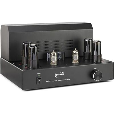 Dynavox Plný zesilovač trubice VR-20 černý, HiFi zesilovač pro teplý trubkový zvuk, vintage design s odnímatelnou ochrannou mřížkou Dynavox Plný zesilovač trubice VR-20 černý, HiFi zesilovač pro teplý trubkový zvuk, vintage design s odnímatelnou ochrannou mřížkou