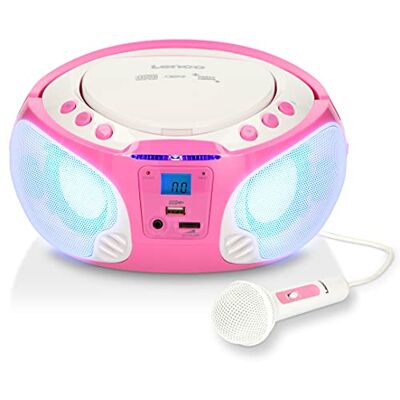Lenco SCD-650 přenosné CD rádio dětský boombox USB a mikrofon 6wattový boombox USB Playback AUX FM rádio růžové Lenco SCD-650 přenosné CD rádio dětský boombox USB a mikrofon 6wattový boombox USB Playback AUX FM rádio růžové