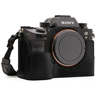 MegaGear MG1243 Sony Alpha A7RIII, A9, A7III Ever Ready pravá kůže Poloviční kapsa na fotoaparát s popruhem na nošení černá MegaGear MG1243 Sony Alpha A7RIII, A9, A7III Ever Ready pravá kůže Poloviční kapsa na fotoaparát s popruhem na nošení černá