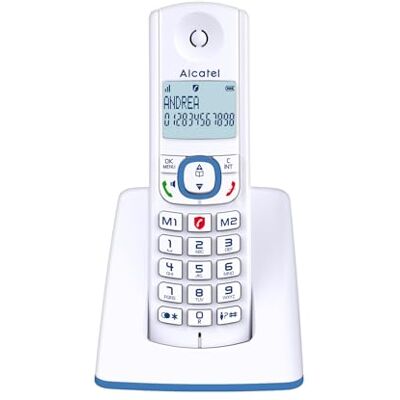 Alcatel F530 – bezdrátový telefon s rozšířeným blokováním hovoru, handsfree, velká obrazovka s podsvícením, VIP vyzváněcí tóny, 10 melodií hovorů, bílá/modrá, verze FR Alcatel F530 – bezdrátový telefon s rozšířeným blokováním hovoru, handsfree, velká obrazovka s podsvícením, VIP vyzváněcí tóny, 10 melodií hovorů, bílá/modrá, verze FR