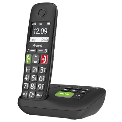 Siemens E290A bezdrátový telefon pro seniory se záznamníkem hovorů a velkými tlačítky velký displej, tlačítka pro výběr cílů pro důležitá čísla, funkce zesilovače pro extra hlasité poslech, černý Siemens E290A bezdrátový telefon pro seniory se záznamníkem hovorů a velkými tlačítky velký displej, tlačítka pro výběr cílů pro důležitá čísla, funkce zesilovače pro extra hlasité poslech, černý