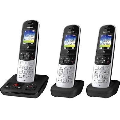 Panasonic KX-TGH723GS bezdrátový telefon se záznamníkem hovorů sada 3 ks (DECT telefon, nízké vyzařování, barevný displej, zámek volání, hands-free) černý Panasonic KX-TGH723GS bezdrátový telefon se záznamníkem hovorů sada 3 ks (DECT telefon, nízké vyzařování, barevný displej, zámek volání, hands-free) černý