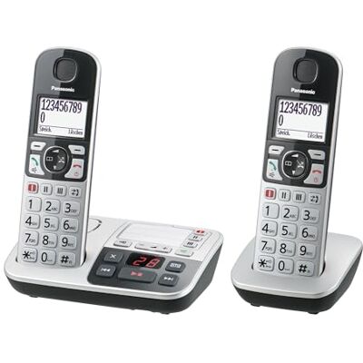Panasonic KX-TGE522GS DECT telefon pro seniory s tísňovým voláním (telefon se záznamníkem velkých tlačítek se záznamníkem, bezdrátový, telefon DUO), stříbrno-černý, max. 1,5 h – hovor, 4,6 cm displej, Panasonic KX-TGE522GS DECT telefon pro seniory s tísňovým voláním (telefon se záznamníkem velkých tlačítek se záznamníkem, bezdrátový, telefon DUO), stříbrno-černý, max. 1,5 h – hovor, 4,6 cm displej,