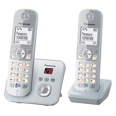 Panasonic KX-TG6822GS DECT bezdrátový telefon se záznamníkem hovorů (s nízkým zářením, Eco-Modus, GAP telefon, pevná linka, zámek volání, DUO) perlově stříbrný Panasonic KX-TG6822GS DECT bezdrátový telefon se záznamníkem hovorů (s nízkým zářením, Eco-Modus, GAP telefon, pevná linka, zámek volání, DUO) perlově stříbrný