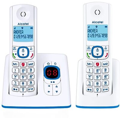 Alcatel F530 Voice Duo bezdrátový telefon na pevnou linku DECT se záznamníkem hovorů velký displej funkce hands-free funkce blokování hovorů 2 tlačítka pro přímé volby bílá/modrá Alcatel F530 Voice Duo bezdrátový telefon na pevnou linku DECT se záznamníkem hovorů velký displej funkce hands-free funkce blokování hovorů 2 tlačítka pro přímé volby bílá/modrá