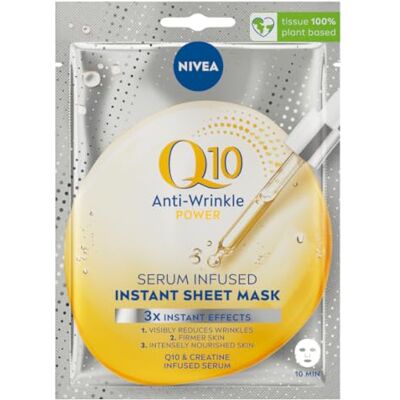 NIVEA Q10 POWER proti vráskám + napnutí 10minutová textilní maska v balení po 5 kusech (5 x 1 kus), obličejová maska s účinkem proti vráskám, zpevňující péče o obličej NIVEA Q10 POWER proti vráskám + napnutí 10minutová textilní maska v balení po 5 kusech (5 x 1 kus), obličejová maska s účinkem proti vráskám, zpevňující péče o obličej