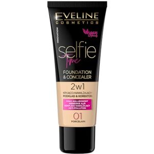 EVELINE COSMETICS Selfie Time 2-in-1 Foundation & Concealer č. 03 vanilka, hydratační s kyselinou hyaluronovou a vitaminem E, receptura proti polluci, 30 ml EVELINE COSMETICS Selfie Time 2-in-1 Foundation & Concealer č. 03 vanilka, hydratační s kyselinou hyaluronovou a vitaminem E, receptura proti polluci, 30 ml
