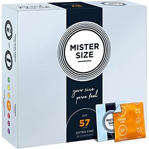 MISTER SIZE Střední velikost – čistá feel: na dotek příjemné kondomy (extra jemné, extra vlhké) ze 100% přírodního kaučuku ve vaší individuální velikosti, 57 mm v balení po 36 kusech. MISTER SIZE Střední velikost – čistá feel: na dotek příjemné kondomy (extra jemné, extra vlhké) ze 100% přírodního kaučuku ve vaší individuální velikosti, 57 mm v balení po 36 kusech.